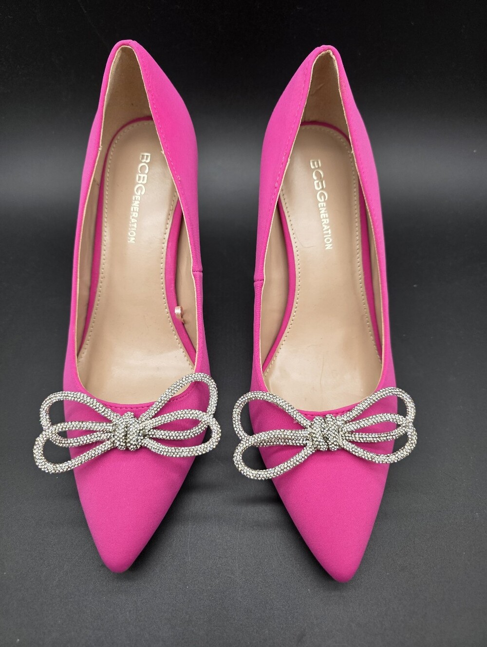 BCBGeneration Hot Pink Pointed Toe Bow Pumps Rhinstone Bow Sz 9